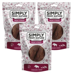 Comanda online SIMPLY FROM NATURE Meat Strips Benzi carne vanat si canepa pentru caini 3x80 g