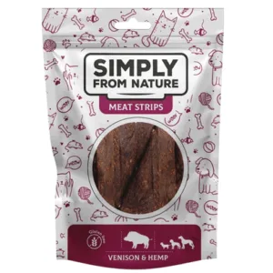 Comanda online SIMPLY FROM NATURE Meat Strips Benzi carne vanat si canepa pentru caini 80 g