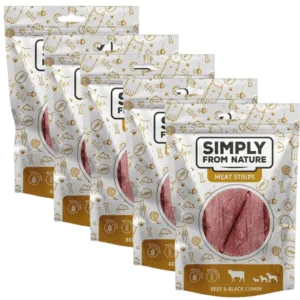 Comanda online SIMPLY FROM NATURE Meat Strips vita si nigella 5x80 g pentru caini
