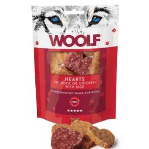 Comanda online WOOLF Hearts Of Duck Or Chicken And Rice 100g recompense caini