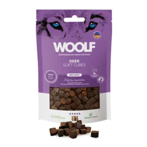 Comanda online WOOLF Soft Cubes Deer Monoprotein 100g snack moale din vanat