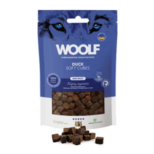 Comanda online WOOLF Soft Cubes Duck Monoprotein 100g snack moale pentru caini