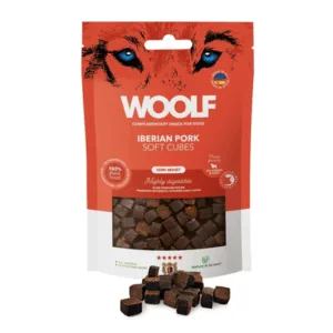 Comanda online WOOLF Soft Cubes Iberian Pork Monoprotein 100g cuburi moi de porc pentru caini